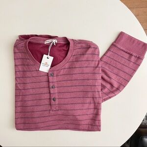 Marine Layer Men’s Stripe Long Sleeve Henley Tawny Port White Stripe Size XL New